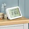 Easy To Read Radio Controlled Calendar Clock – 12.5 x 20 x 2cm Battery Powered Freestanding or Wall Hanging Multi-Language Clock – Accurately Displays Time, Day, Date, Month and Temperature