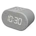 i-box Alarm Clock Bedside Non Ticking LED Backlit Alarm Clock with USB Charger & FM Radio, 5 Step Dimmable Display - Wall Outlet Powered with Battery Backup (Grey)