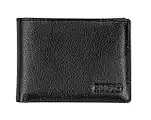 ROOTS Men's Genuine Leather Slimfold Wallet with RFID Protection with 10 Card Slots, 2 Bill Pockets and Removable ID Window, Black/Navy