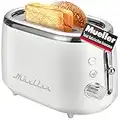 Mueller Retro Toaster 2 Slice with 7 Browning Levels and 3 Functions: Reheat, Defrost & Cancel, Stainless Steel Features, Removable Crumb Tray, Under Base Cord Storage, White