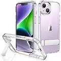 JETech Kickstand Case for iPhone 14 6.1-Inch, Support Wireless Charging, Slim Shockproof Bumper Phone Cover, 3-Way Metal Stand (Clear)