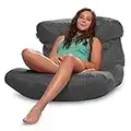 Posh Creations Laguna Lounger Teens, Kids and Adults for Bedrooms and Dorm Rooms, Large Bean Bag Chair, Soft Nylon-Charcoal Gray