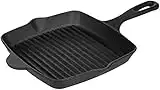 Amazon Basics Pre-Seasoned Cast Iron Square Grill Pan - 10.25-Inch