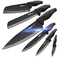 Wanbasion 6 Pieces Matte Black Titanium Plated Knife Set Stainless Steel Forged Kitchen Knife Set - Sharp Professional Knife Set with Sheath, Scratch Resistant & Rust Proof, for Chef Cooking…