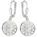 CLEVER SCHMUCK Boucles d'oreilles en argent pour femme - 24 mm - Avec fleur de vie - Diamètre : 17 mm - En argent sterling 925 - Couleur : blanc, Argent sterling