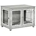 PawHut Dog Crate Furniture, Side End Table, Indoor Dog Kennel w/Soft Washable Cushion, Wire Mesh, Large Top, for Medium and Large Dogs - Oak Tone