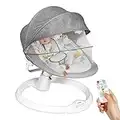 COSTWAY Electric Baby Bouncer Chair with Remote Control, Removable Mosquito Net, 5 Swing Amplitudes & 3-Stage Timing Function, Bluetooth USB Music Rocking Bed for Newborn Infant (Grey)