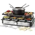 Salter EK4513 Electric Raclette Grill & Fondue - 2 In 1 Indoor Grill, 1.3L Chocolate Melting Pot, 6 Forks, Cheese Fondue Set, Adjustable Temperature Control, 8 Non-Stick Pans & Wooden Spatulas, 1400W