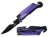 Gifts Infinity® Personalized Engraved Tactical Knives 6-in-1 Survival Pocket Knife with Magnesium Fire Starter, LED Flashlight Bottle Opener (Purple)