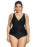 DELIMIRA Women's One Piece Waist Minimizer V-Neck Swimwear Beachwear Swimsuit Black 8-10