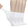 Hugh Ugoli Women Diabetic Ankle Socks, Super Soft & Thin Bamboo Socks, Wide & Loose, Non-Binding Top & Seamless Toe, 4 Pairs, White, Shoe Size: 6-9