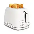 2 Slice Stainless Steel Toaster Retro with 6 Bread Shade Settings, Bagel, Cancel, Defrost Function, 2 Slice Toaster with Extra Wide Slot, Removable Crumb Tray, White