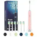 7AM2M Sonic Electric Toothbrush with 6 Brush Heads for Adults and Kids, One Charge for 90 Days, Wireless Fast Charge, 5 Modes with 2 Minutes Built in Smart Timer, Electric Toothbrushes(Pink)