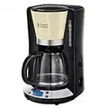 Russell Hobbs Cafetera de Goteo Colours Plus - 15 Tazas, Jarra Cristal 1,5L, Soporte Filtro Extraíble, Tecnología WhirlTech, Cuchara Medidora, Pantalla LCD, Programable, Negro y Crema - 24033-56