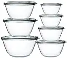 M MCIRCO Glass Salad Bowls -14-Piece Set with BPA- Free Lids, Space Saving Nesting Bowls - for Meal Prep, Food Storage, Serving, Cooking, Baking