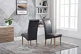 WestWood Dining Chairs Furniture Set of 2 Premium Grey Faux Leather Roll Top Scroll High Back with Solid Wood Legs Foam Padded Seat Contemporary Modern Look