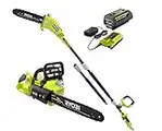 RYOBI RY40530-PS 14 in. 40-Volt Brushless Lithium-Ion Cordless Chainsaw and 10 in. Cordless Pole Saw, 4 Ah Battery and Charger Included