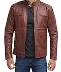 fjackets Lederjacke Herren – Vintage Stilvolle Echtleder Lammfell Cafe Racer Jacke Herren, Dodge Lederjacke, Hellbraun, L