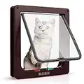 Sailnovo Puerta para Gato con Cierre magnético de 4 vías, Puerta para Mascotas para Gatos y Perros pequeños, Puerta para Gatos con túnel L, Marrón 18 x 19 x 5.5 cm