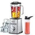 Wamife Standmixer 1200W, Smoothie Maker Blender mit 1,5L Glasbehälter, 27000 U/min Multifunktionsmixer Hochleistungsmixer mit Stufenlose Geschwindigkeit & 3 Preset-Funktionen, To-Go-Flasche, 6 Klingen