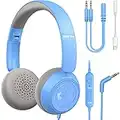 New bee Casque Audio Enfant, Ecouteurs Enfants Filaire avec Micro, pour Apprentissage Casque Bandeau Réglable/Pliable, Volume Limité 85dB 94dB pour Garçon Fille Enfants Adolescent (Bleu)