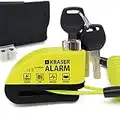 KRASER WA6Y Candado Moto Disco Alarma 110dB, Reforzado Impermeable, Cerradura Seguridad, Accesorio Cable Bolsa, Bloqueo 6mm Universal Motocicleta Scooter Bicicleta Eléctrica, Antirrobo Moto con Alarma