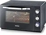 SEVERIN Horno tostador XXL con función de convección, mini horno tostador con grill y bandeja, horno pequeño con piedra para pizza y asador giratorio, 2200 W, 60 L, negro, TO 2066