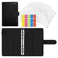 Budget planner, Surcotto A6 Budget Binder aus PU Leder, budget planer mit 12 klaren Geldumschlägen, 20 Aufklebern und 4 Kartenhüllen, Geldsparen Organizer, Ringbuchordner - Schwarz