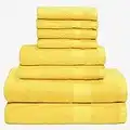 BOUTIQUO 8 Piece Towel Set 100% Ring Spun Cotton, 2 Bath Towels 27X54, 2 Hand Towels 16X28 and 4 Washcloths 13X13 - Ultra Soft Highly Absorbent Machine Washable Hotel Spa Quality - Yellow