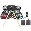 IMEISH Electronic Drum Set, Portable Roll Drum Kit Drums for Beginners Practicing with Drum Sticks, Foot Pedals, MIDI and Headphone Jack