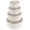KooK Ceramic Nesting Bowls with Lids, Embossed, Food Storage Containers, Kitchen Bowl Set, For Prep, Mixing and Serving, Microwave and Dishwasher Safe, Set of 4, Narbonne Collection