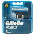 Gillette Mach 3 Turbo Lamette da Barba per Rasoio di Sicurezza, Confezione da 5 Ricambi da 3 Lame, Lame affilate e Gel Lubrificante