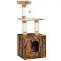 HOOBRO Cat Tree Tower with Litter Box Enclosure, Hidden Cat Litter with Scratching Post and Soft Plush Perch, Wooden Cat Furniture, Indoor Pet Cabinet with Multiple Platforms, Rustic Brown BF12MW03