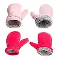 SEYUFN Mitones de invierno para bebé, forro de muletón para niños pequeños, guantes cálidos y suaves para bebés y niñas, mitones ajustables al aire libre (rosa + rosa roja, M)