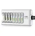 EBL Chargeur de Piles AA et AAA 8 Slots, avec 4PCS Piles Rechargeables AA 2800mAh et 4PCS AAA 1100mAh Ni-MH, Chargeur de Piles Rechargeables 8 Slots