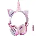 FLOKYU Kids Headphones Childrens Unicorn Over Ear Wired Headphone 3.5MM Audio Cable 85dB Volume Limited Handsfree Anime Headphones for Boys, Girls,Adults,Teens