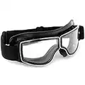 Motorcycle Riding Goggles Vintage Leather Aviator Glasses Scooter ATV Outdoor Eyewear (Clear Lens - Black Frame)