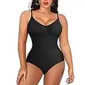 Irisnaya Women Slimming Bodysuits Shapewear Tops Tummy Control Body Shaper Spaghetti Strap Camisole Leotards Bodycon Jumpsuit, Black, Medium/Large