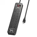 Huntkey Power Bars with Surge Protector, Power Strip with 2-USB Ports 12 Overload Protection Outlets, 6 Feet Heavy Duty Extension Cord for Home Office Hotel (2390 Joules)