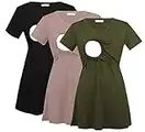 Bearsland Womens 3 Packs V Neck Nursing Tops Maternity Breastfeeding Shirts,Black+ArmyGreen+Brown,M