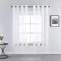 CUTEWIND White Solid Voile Semi Sheer Curtains Translucent Eyelet Panels for Living Room/Balcony/Sliding Door/Bedroom/Solarium/Patio Door Privacy Protection Elegant Drapes,Sets of 2(White,55" Wx54 L)