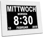 Ndier 8" Digital Wecker,Digitaler Kalender Tag Uhr Für Demenz sehschwachen Gelesen Werden,Kinder, Senioren, Sehschwache und Alzheimer Patienten -Großer Schrift Elektronischer Kalender Tag Uhr (Weiß)