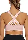 RUNNING GIRL Sports Bra for Women, Criss-Cross Back Padded Strappy Sports Bras Medium Support Yoga Bra with Removable Cups (WX2353D,Pink.L)