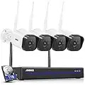 ANNKE 3MP Funk Überwachungskamera Set Aussen 8CH 5MP NVR mit 4 Pcs 3MP WiFi Kameras Videoüberwachungs Set mit 1TB Festplatte unterstützt Audioaufzeichnung, IP66 Wetterfest, kompatibel mit Alexa