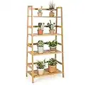 Giantex Ladder Shelf, 4 Tier Bamboo Ladder Bookshelf, 48’’ Tall Freestanding Bookcase Storage Rack Plant Stand for Living Room, Balcony, Office, Bedroom, Farmhouse Wooden Ladder Bookshelf, Natural