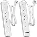 Power Bar, 2 Pack Power Strip Surge Protector with 6 Outlets & 4 USB Charging Ports, Angled Flat Plug, Spaced Outlets & ETL Listed Power Outlet for Home Office - White