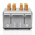 Aigostar Toaster 4 Slice Stainless Steel Toaster with Independent and Extra-Wide Slots, High Lifting, Defrost & Reheat Functions, Variable Browning Settings, Silver - Gordon 30ZGE