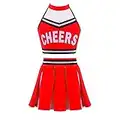 TiaoBug Enfant Fille Déguisement Pom-Pom Girl Costume Halloween Carnaval Uniforme Cheerleads Haut Top et Tutu Jupe Robe Danse Gymnastique Tenues de Fête 6-16 Ans Rouge 16 Ans