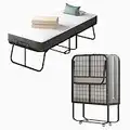 Mjkone Folding Bed with 4 Inch Mattress and Headboard | Twin Size Portable Bed with Cover Included | 75 x 31 Space Saving Fold Up Bed | Foldable Bed Frame with 4 Lockable Wheels (Standard)