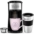 AdirChef Mini Travel Single Serve Coffee Maker & 15 oz. Travel Mug Coffee Tumbler & Reusable Filter for Home, Office, Camping, Portable Small and Compact for Fathers Day (Black)